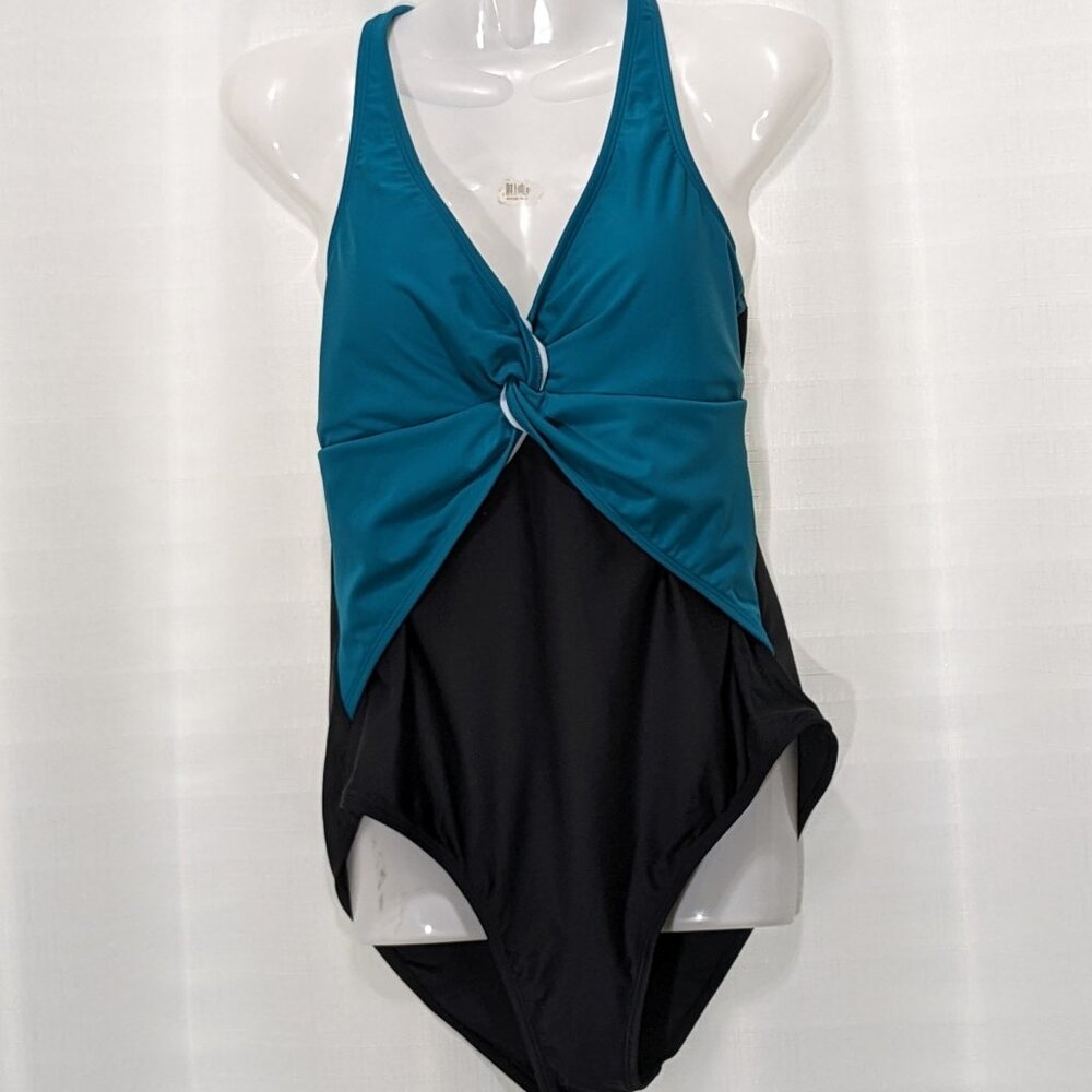 Teal and Black Women's One Piece Swimsuit